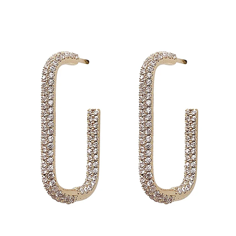 

2020 New Arrival Simple Trendy Crystal Geometric Oval Dangle Earrings For Women Fashion Gold Color Metal Jewelry Gifts