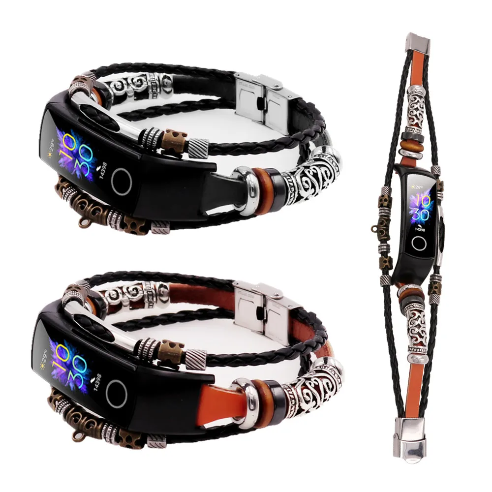 Ремешок на запястье для Honor Band 5 и 4 сменный кожаный браслет Huawei 4/5 с плетеной