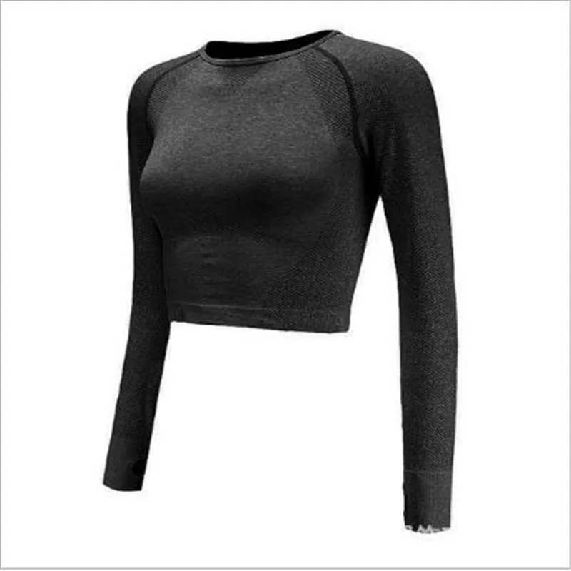 

Fitness Women T Shirt Casual Seamless O Neck Long Sleeve Breathable Crop Top Solid Female Bodycon T Shirt