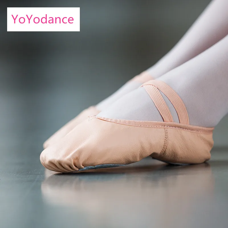 Детские балетные туфли с полной подошвой из натуральной кожи для танцев