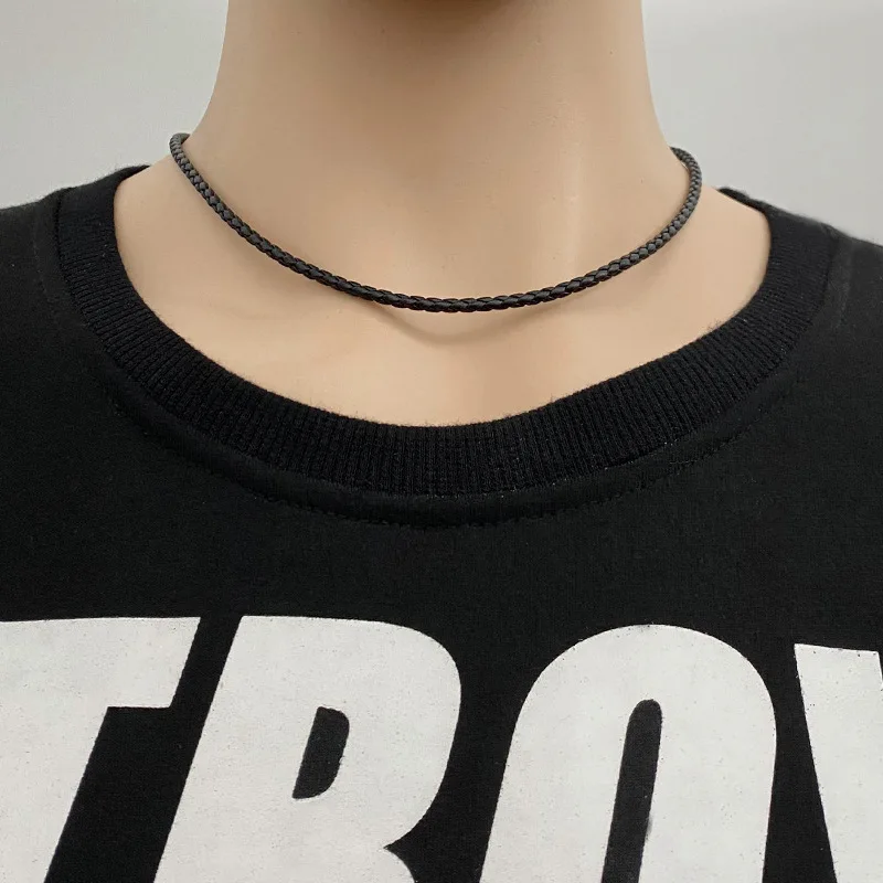 

Leather Weave Chokers Necklaces for Women Men Stainless Steel Rope Chain Clasp Jewelry DIY Pendant Accessage Gift Dropshipping
