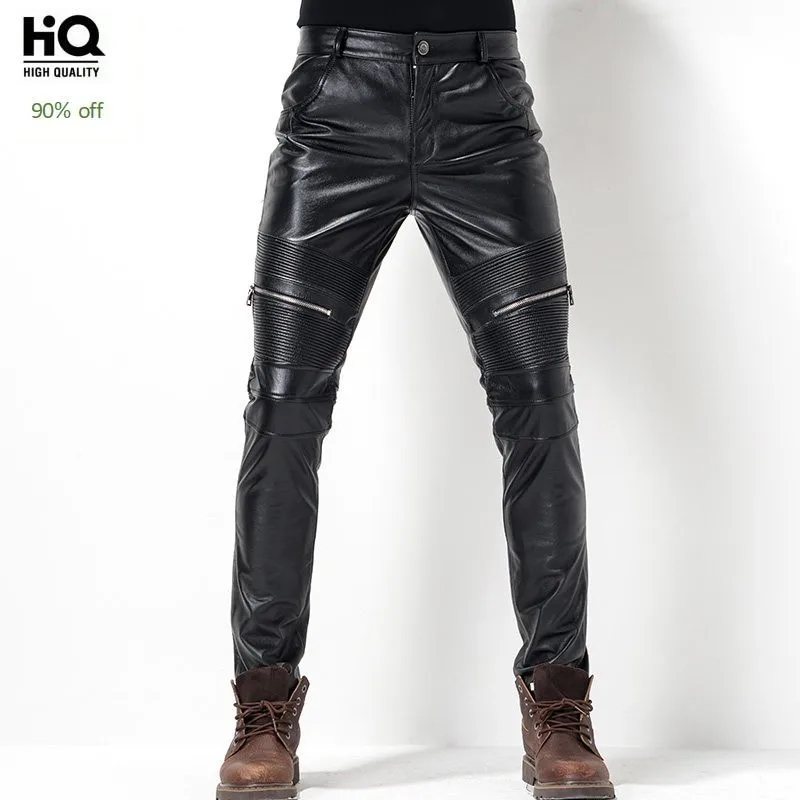 Брендовые мотоциклетные ветрозащитные мужские брюки из натуральной кожи