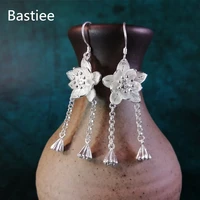 bastiee 999 sterling silver earrings dangle lotus flower womens jewelry ethnic hmong handmade luxury accessories