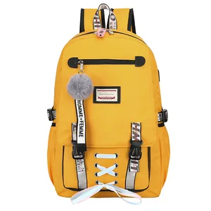women laptop backpack yellow school bags for teenage girl kawaii college student kids book bag waterproof rucksack bagpack free global shipping