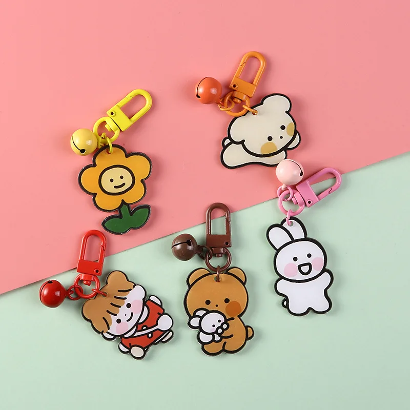 2020 Hot Fashion Cartoon Rabbit Bear Animal Keychain Acrylic Lovely Flowers Key Chains For Women Charm Bag Ring Girl Gifts | Украшения и
