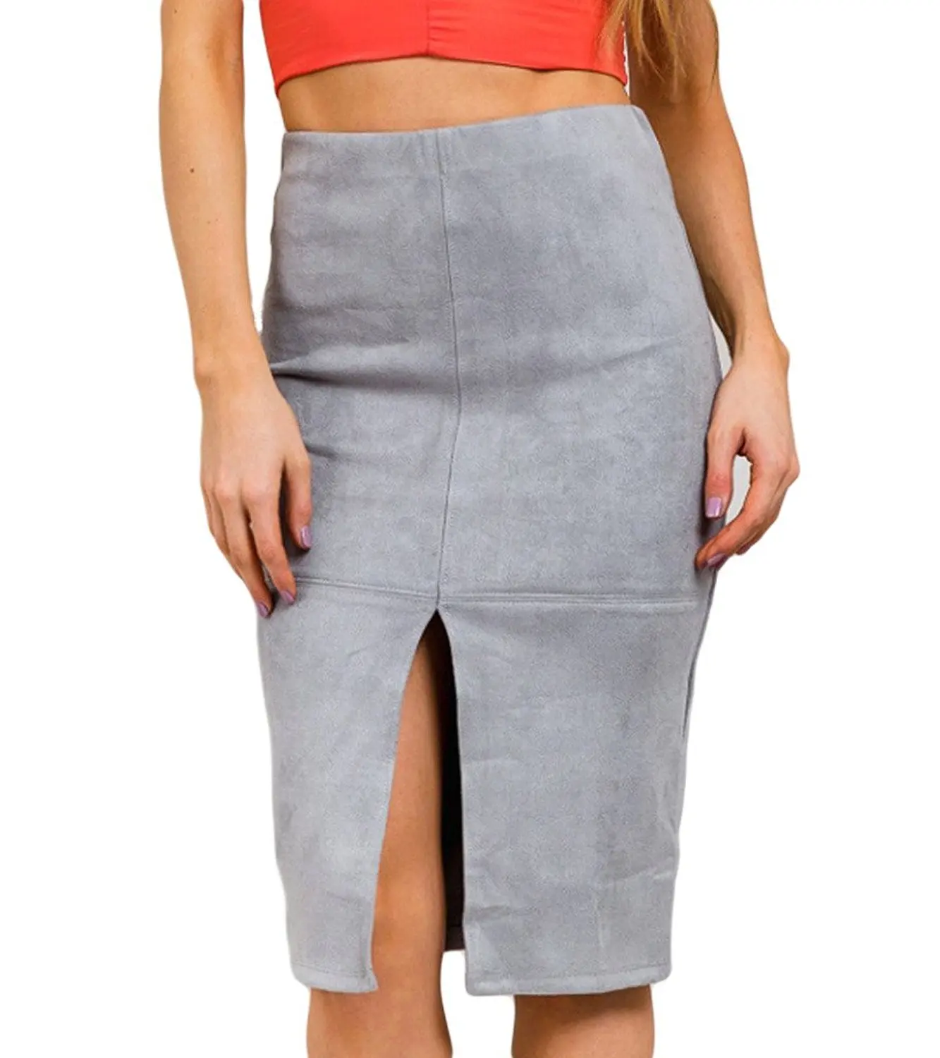 

Индивидуальная Женская одежда из искусственной замши, простая одежда на весну, осень, зиму, повседневные юбки до колен, серая юбка-карандаш ...