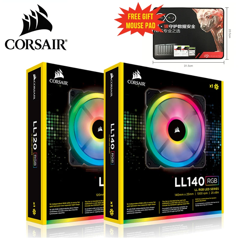 Corsair LL Series LL120 LL140 RGB двойная световая петля LED PWM один вентилятор упаковка 3