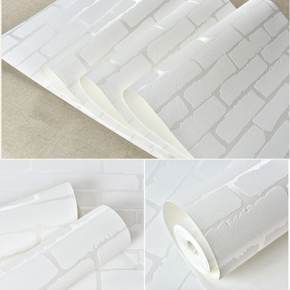 QIHANG Chinese Style Minimalist Imitation Brick Pattern 3D Non-woven Clothing Store Wallpaper Pure White Color 0.53m*10m=5.3m2 |