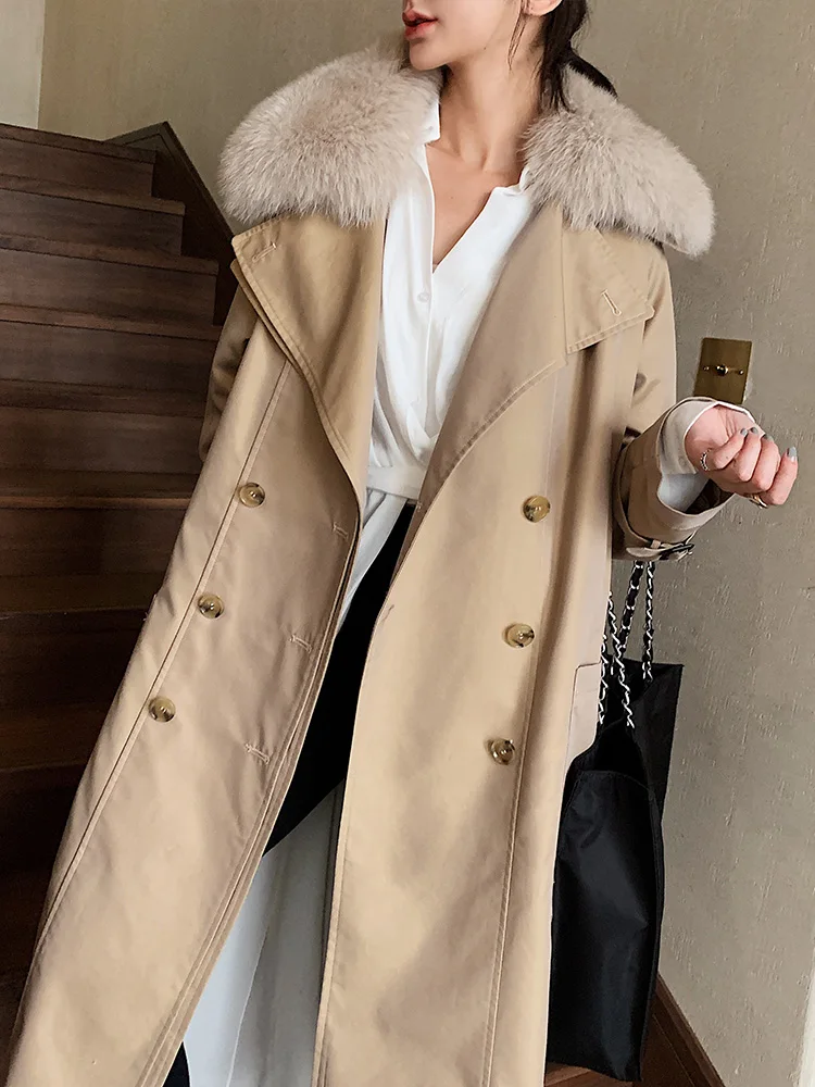 Женская куртка с воротником из лисьего меха зимняя одежда подкладка кроличьего