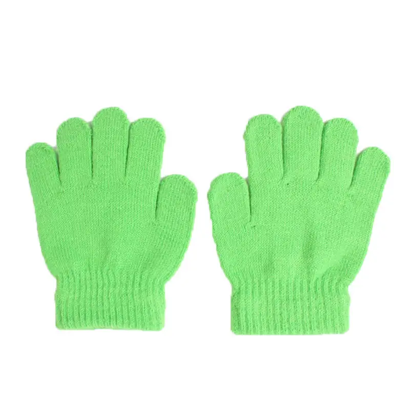 light green Balleenshiny/зимние теплые детские перчатки; детские вязаные эластичные варежки; Детские однотонные перчатки для мальчиков и девочек; вязаные перчатки - Цвет: light green