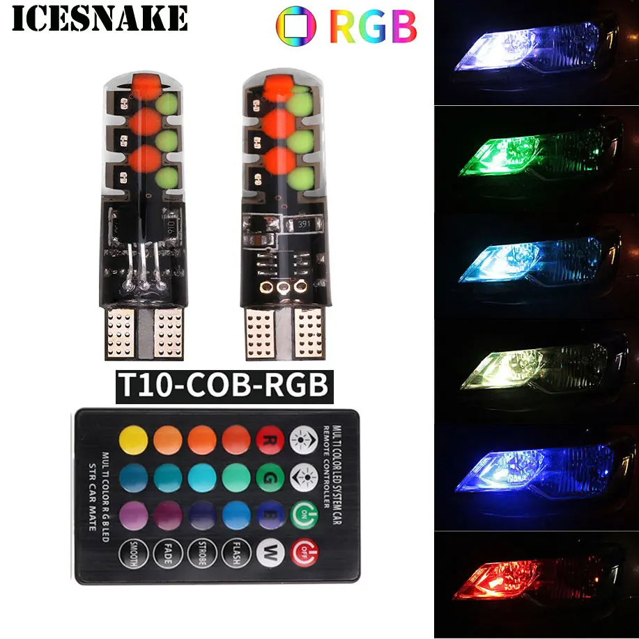 2 шт. T10RGB W5W светодиодные лампы + пульт дистанционного управления 12 чипов COB