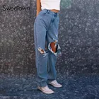 Sweetownженские прямые джинсы с потертостями, в консервативном стиле, 90s, уличная одежда для девочек, повседневные свободные джинсы в стиле хип-хоп
