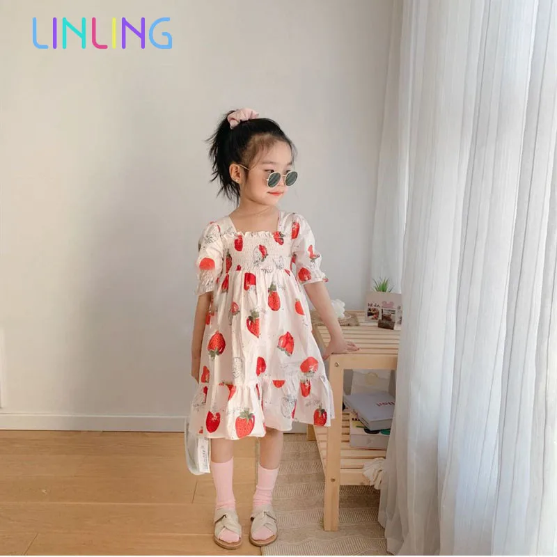 2020 Summer New Children Baby Strawberry Pleats Dresses Girls Princess Sweet Clothes Dress girls Dressed |