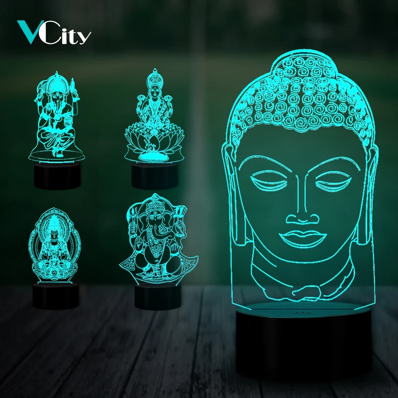 VCity Индия буддизм 3D лампа Ganesha Sakyamuni светодиодный ночник украшение для дома
