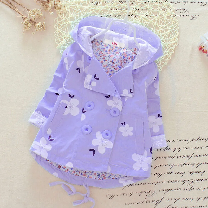 Новинка пальто для девочек Весенняя толстовка с капюшоном цветочным рисунком