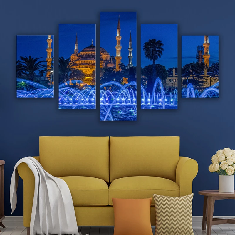 

Islamic Blue Turkey Istanbul Sultan Ahmed Mosque Religious Night Scene Posters Prints on Canvas Wall Art Painting for Room Decor
