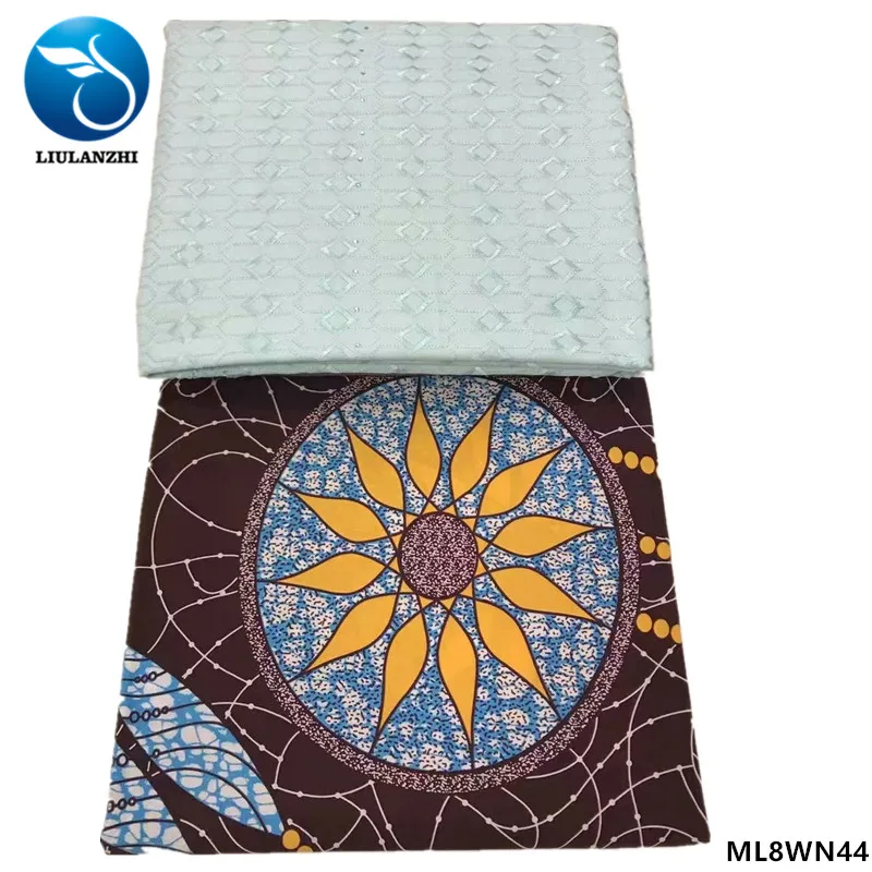ML8WN44 LIULANZHI Африканский настоящий воск 3 ярдов Анкара+ Вышивка Кружева Французский 2,5 ярдов Новое поступление ML8WN02 - Цвет: ML8WN44