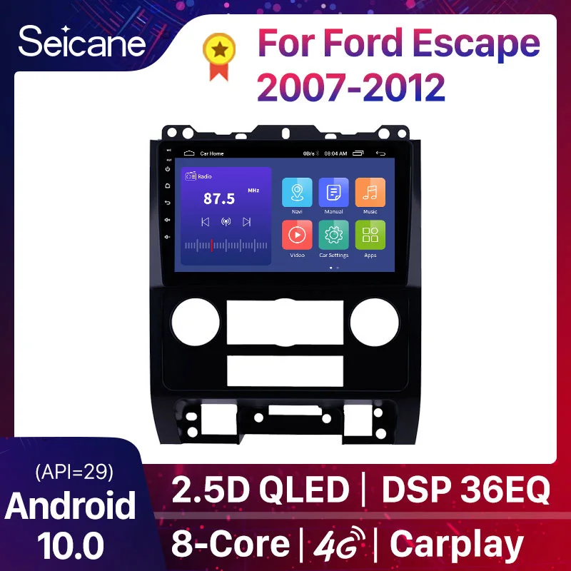 Seicane-Radio con GPS para coche, reproductor con Android 10,0, 2 din, compatible con Carplay, SWC, OBD2, DVR, para Ford Escape 2007, 2008, 2009, 2010, 20112012