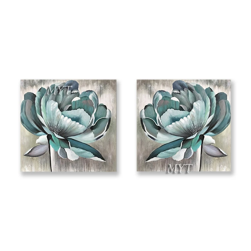 

No Framed Hand Painted 2pcs Set Flower Pictures Oil Painting On Canvas High Quality Home Decor Blue Lotus Flower Wall Art for W