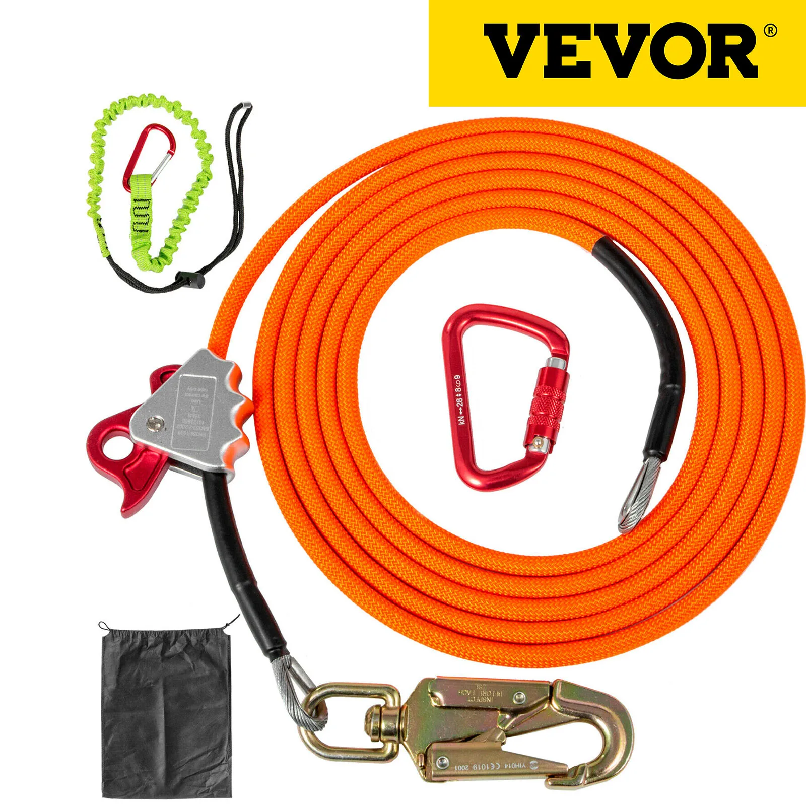 

VEVOR Steel Core Lanyard Kit Flipline With Climbing Carabiner Swivel Snap Triple Lock Carabiner Adjuster For Tree Rock Climber