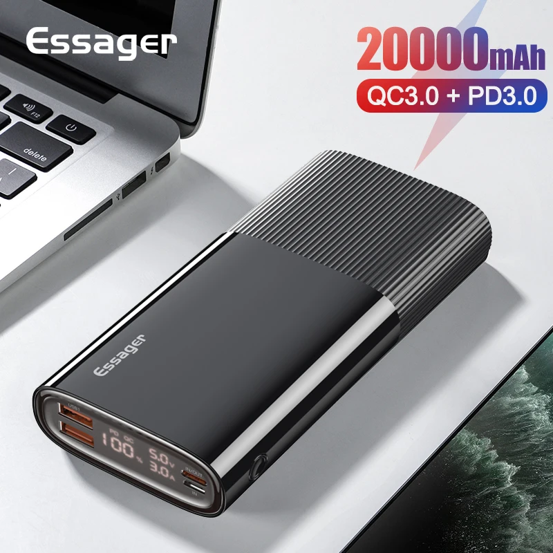 Внешний аккумулятор Essager с 2 USB портами и поддержкой быстрой зарядки 20000