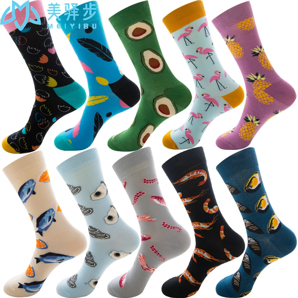 10 Pairs Per Set Fish Lobster Sushi Socks Food Pattern Long Tube Funny Happy Men Sock Novelty Skateboard Crew Casual Crazy Socks