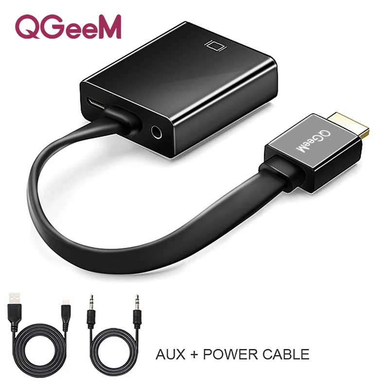 QGeeM HDMI к VGA адаптер цифро-аналоговый видео аудио конвертер кабель 1080p для Xbox 360 PS3 PS4 ПК ноутбук ТВ коробка проектор
