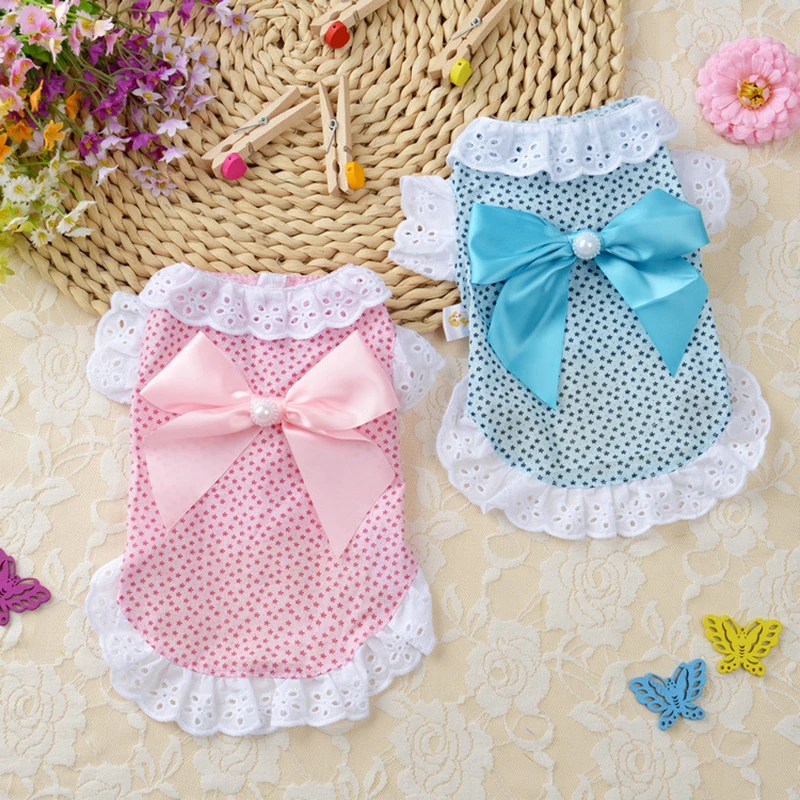 

Cat Clothes Dog Wedding Dress Cotton Lace Floral Dress Large Bow Pet Dog Dress Summer Clothing For Small Medium Dog Supplies