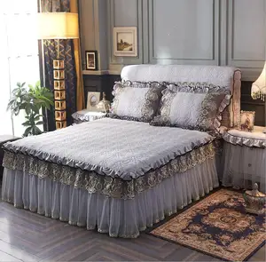 Серое толстое стеганое кружевное постельное белье, наволочка, хлопковое Европейское постельное белье, покрывало, нескользящее постельное белье, размер KingQueen