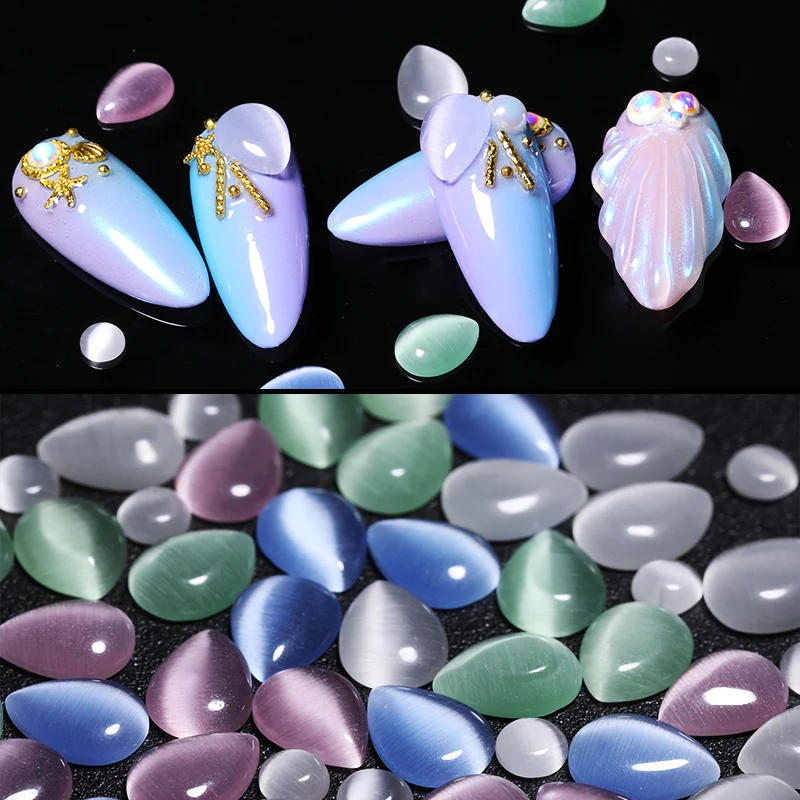 10 шт./пакет 3D камни кошачий глаз смешанные размеры капельки воды дизайн ногтей