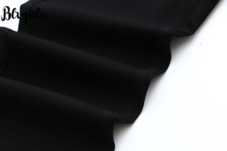 

Aisa Size 5XL Oversize Elastic 93cm Ankle Length Flare Pants Slim Trousers Women Chic Split Hem Special Black Trousers