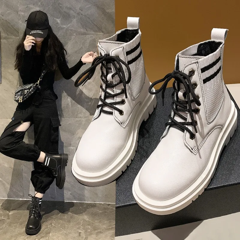 

Autumn Boots Women Shoes Woman Boots Fashion Round PU Ankle Boots 2020 Winter Elastic Black White Boots Comfortable Boots