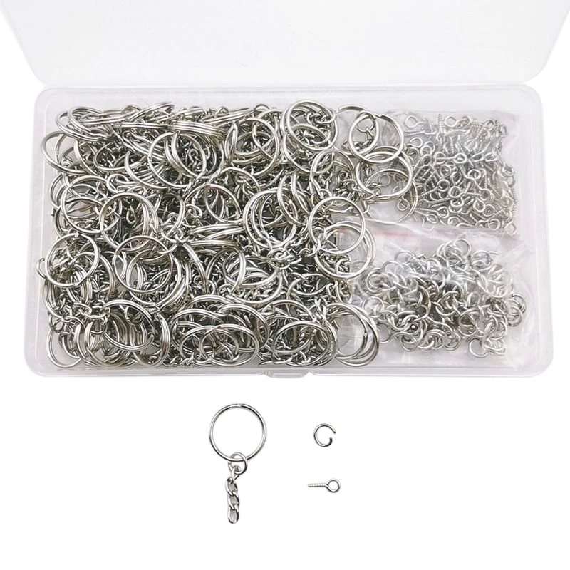 

450Pcs Key Chain Rings Kit, Including 150Pcs Keychain Rings with Chain and 150Pcs Jump Ring with 150Pcs Screw Eye Pins
