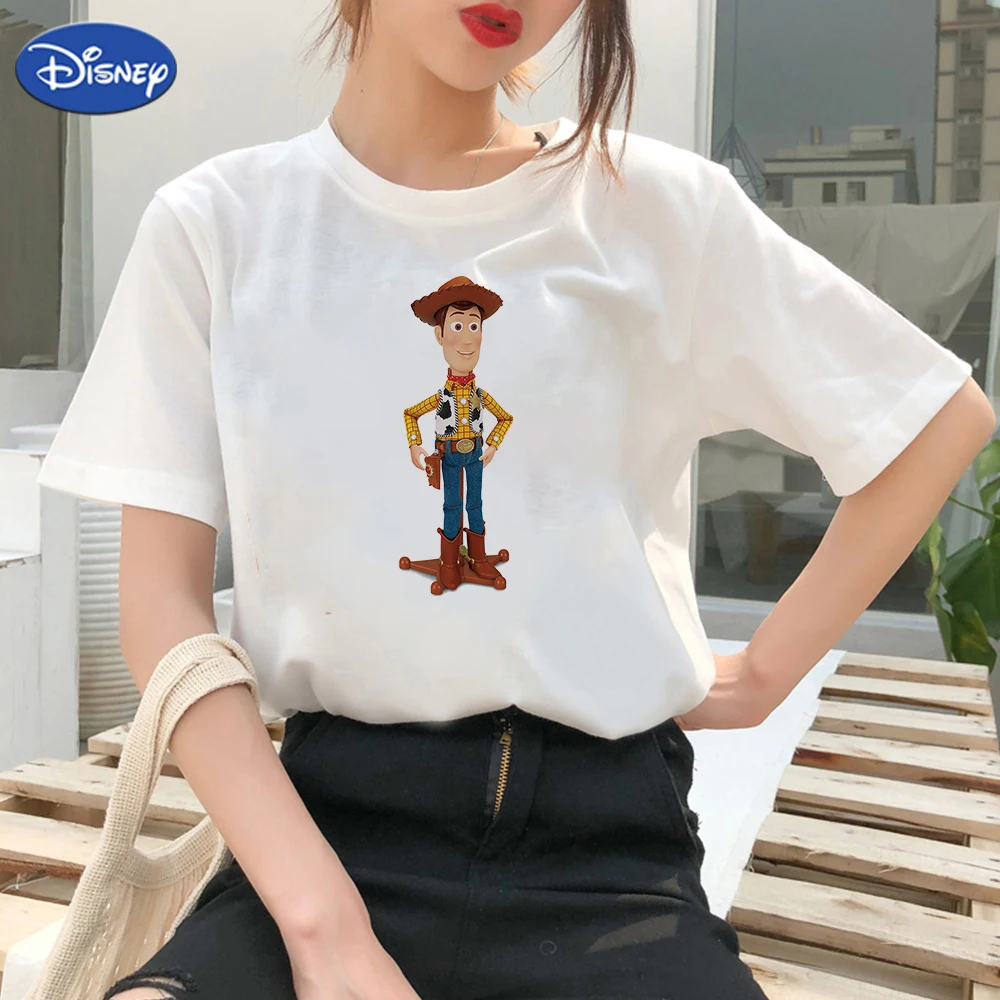 

Disney Cool Tee Shirt Women Fork fork Printed Europe Fashion T Shirts Toy Story Trendy Animation Korean Styel T-shirts Trendy