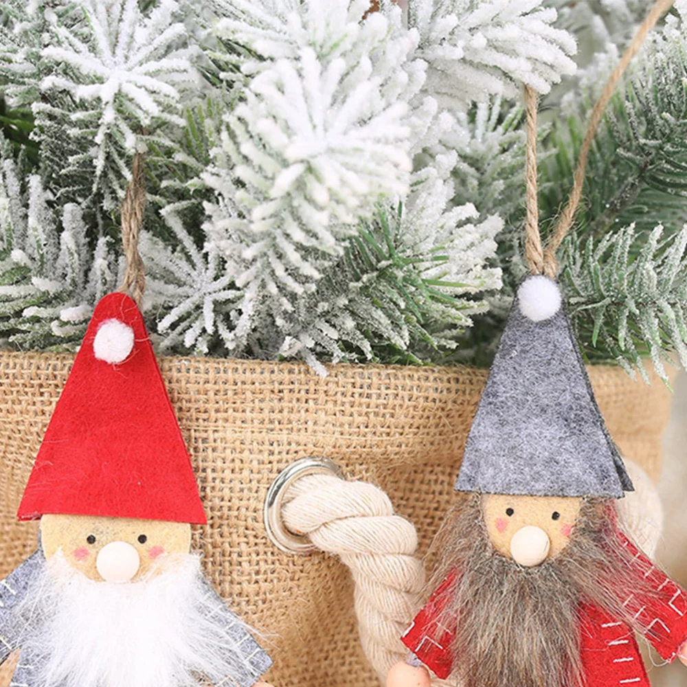 

2PCS Beaded Leg Old Man with Hat Wooden Pendant Christmas Hanging Adornment Decorative Cartoon Ornament (Red+Grey)