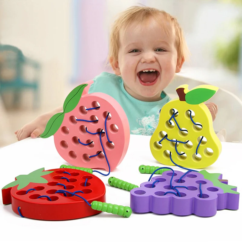 Детские развивающие игрушки Монтессори деревянные червь съесть фрукты яблоко