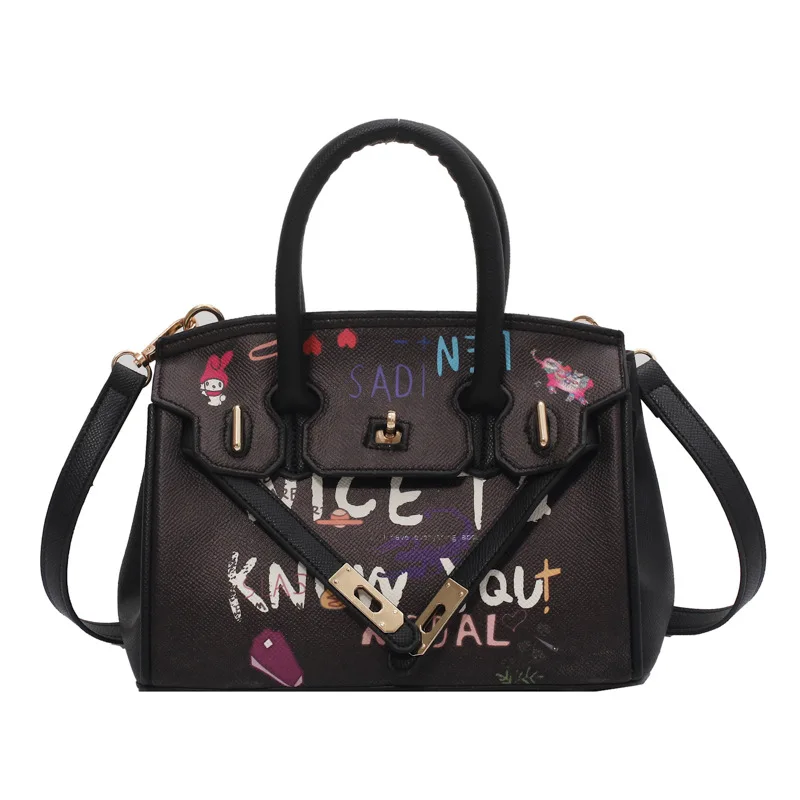 

2021 new fashion portable graffiti platinum bag female net red texture large capacity messenger bag sacos de ombro