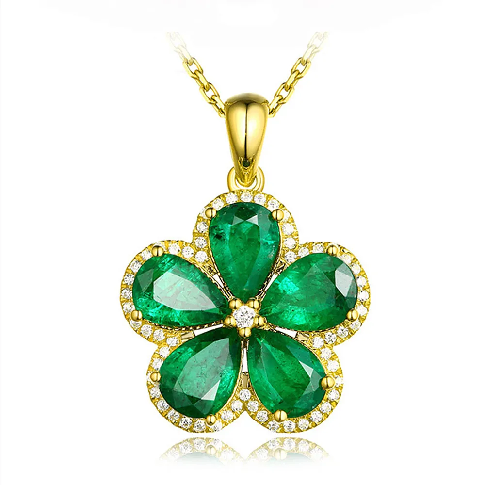 

Flower Green Crystal Emerald Gemstones Pendant Necklaces For Women 18k Gold Color Choker Jewelry Bijoux Bague Birthday Gifts