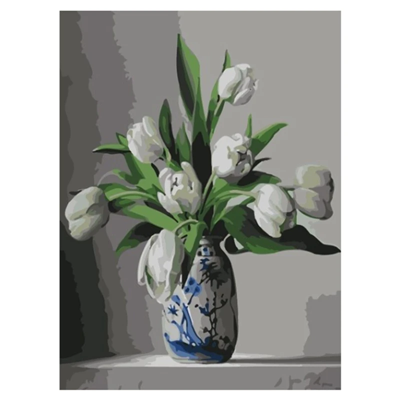 Белые тюльпаны Холст Краска ing цифровая краска по номерам Акриловая Современная