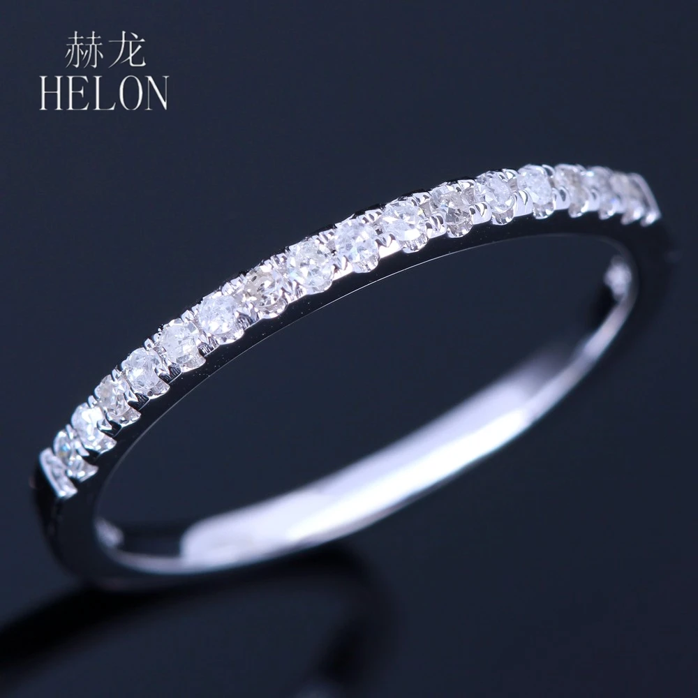 

HELON Sterling Silver 925 Pave 0.12ct Genuine Natural Diamonds Wedding Anniversary Ring Band Women Fine Jewelry Diamond Ring