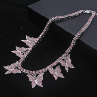 fashion bling crystal tennis chain choker necklace for women gold six butterfly charm pendant 25mm necklace party jewelry