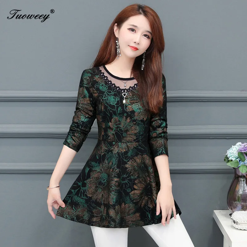 

2020 Autumn Hollow Out Lace Women Blouse Shirt Older Women Half Sleeve Flower Printed See Through Autumn Female Women Tops