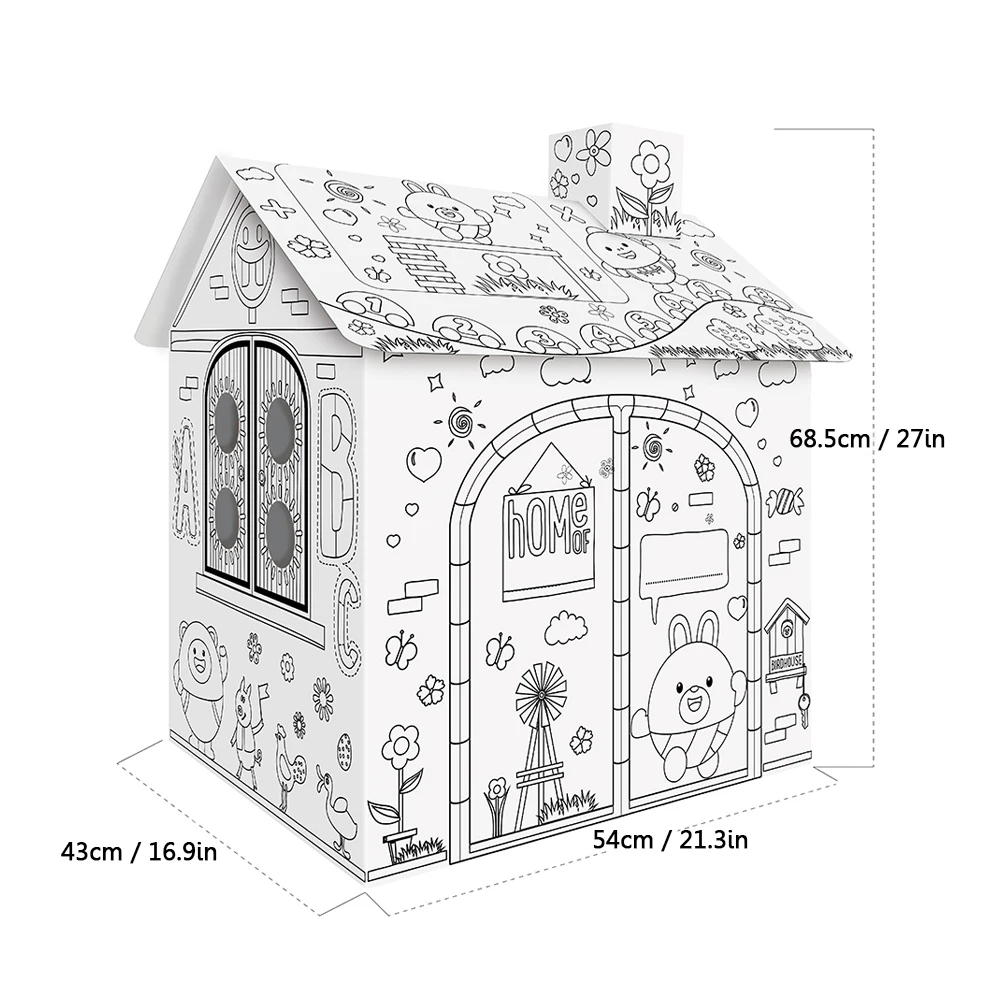 

DIY Large Cardboard Coloring Creative Crafts Play House Project Assemble and Paint Educational Toys 2.2 Feet Tall For Kids Age