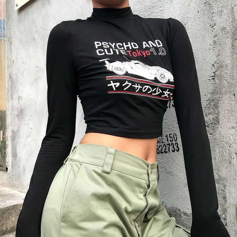 Готическая японская рубашка с буквенным принтом и воротником-стойкой уличная