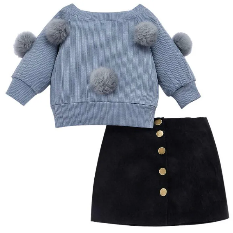 Одежда для девочек Новинка 2019 года Вязаный топ с помпонами маленьких + мини юбка