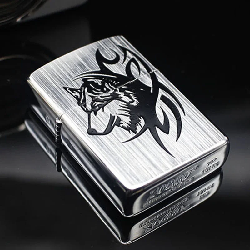 Zorro керосиновая Зажигалка из чистой меди гравировка волка винтажная серебряная