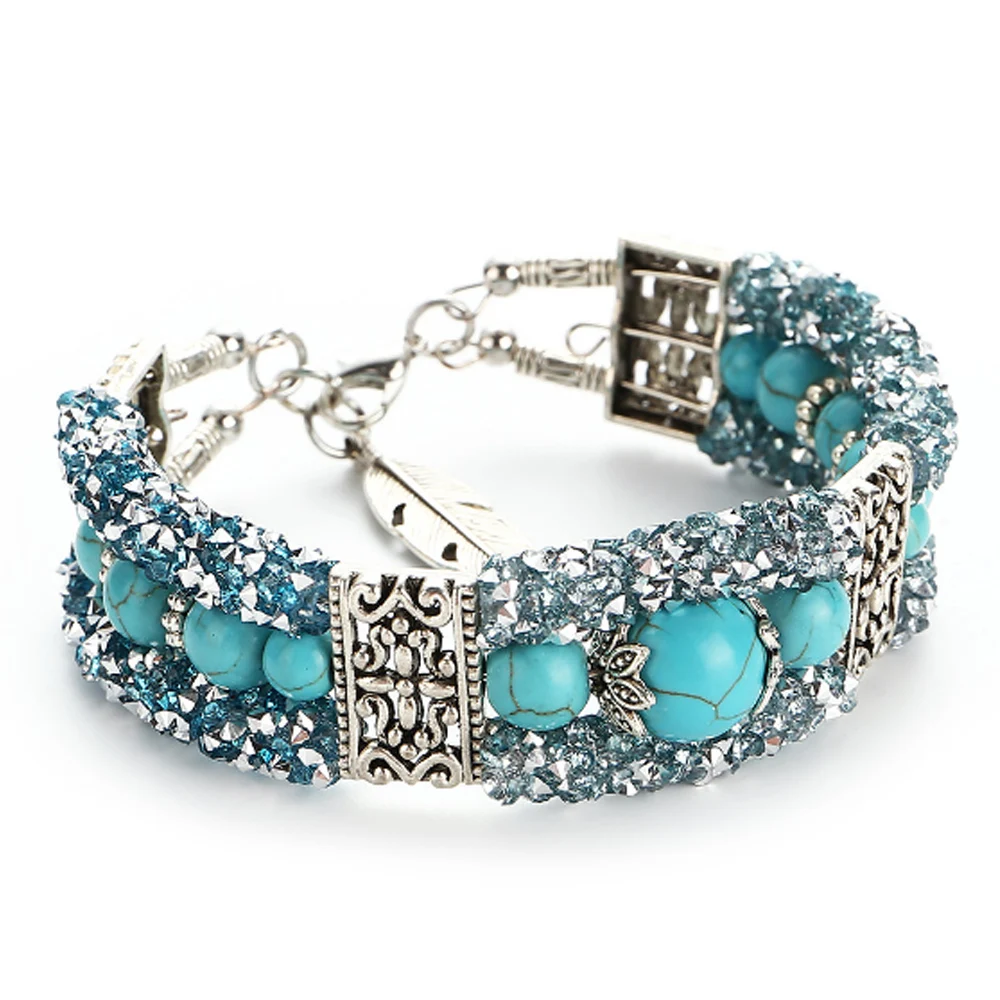 Женский винтажный браслет с натуральным камнем регулируемый из синтетического