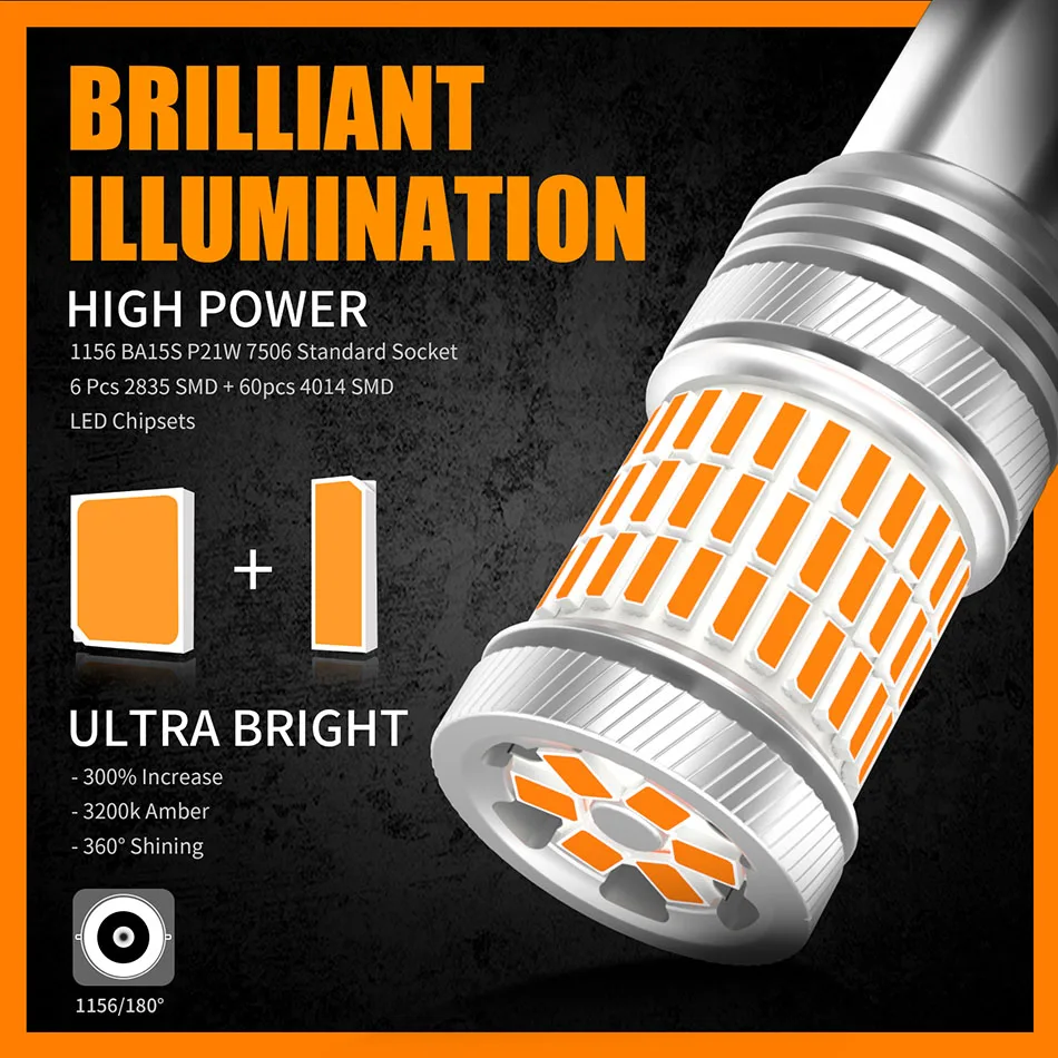 2 шт. P21W светодиодный Canbus 1156 BA15S BAU15S PY21W BulbNo Hyper Flash Ошибка Авто указатель поворота