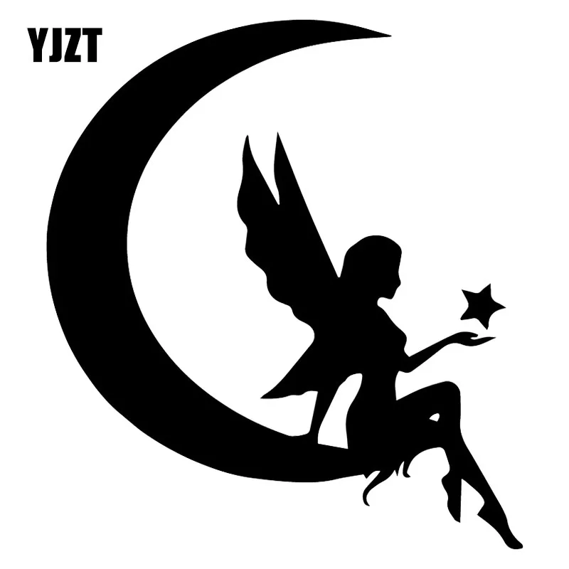 

YJZT 16.2X14.6CM Fairy And Moon With Star Vinyl Decal Fashion Trunk Decoration Car Sticker C25-0458