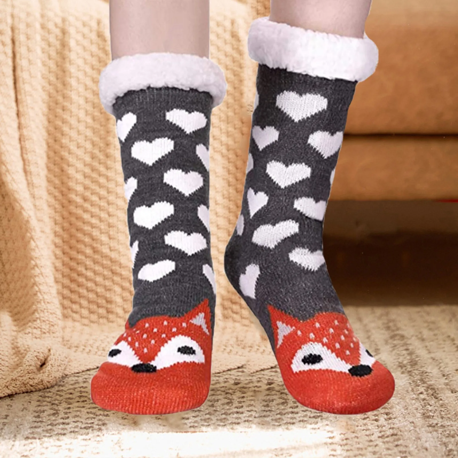 Супермягкие зимние носки-тапочки 25 # теплые пушистые кашемировые длинные носки с